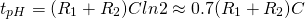 \begin{equation*} t_{pH}=(R_{1}+R_{2})Cln2\approx0.7(R_{1}+R_{2})C \end{equation*}